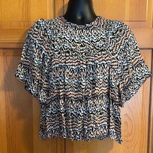 Tribal Black, White, and Orange Patterned Blouse